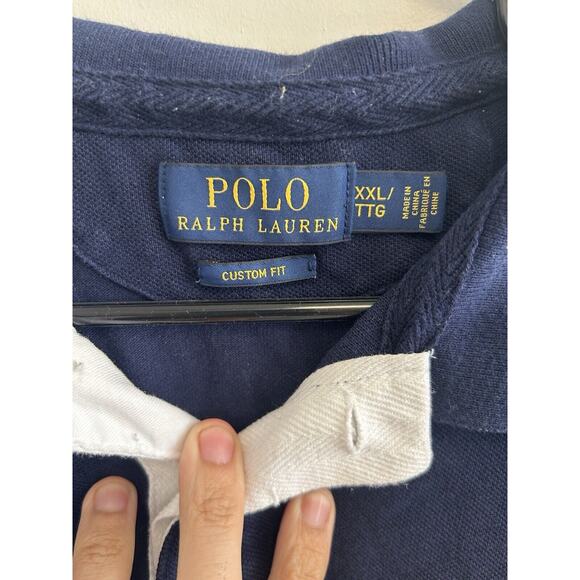 Polo Ralph Lauren Navy Blue 67 Embroidered Yellow Logo Rugby Polo Shirt Size XXL - Picture 3 of 8